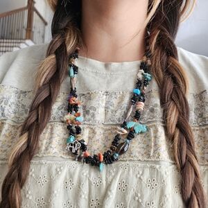 Vintage Native American Multicolor Beaded Necklace Fetish Sterling Silver